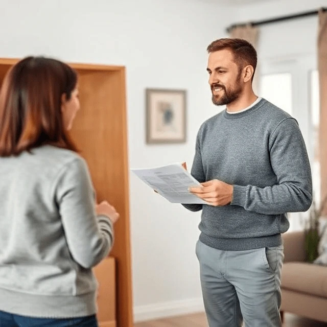 Surveyor ascertaining logistics of the removal with customer